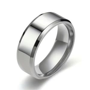 Stainless Steel Ring – 8mm Silver Polished Flat Band Wedding Engagement Promise